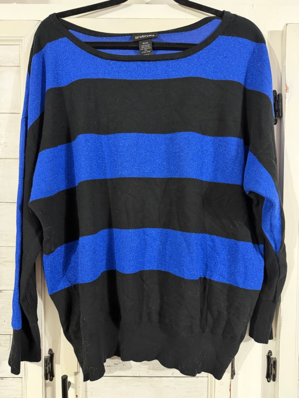 Lane Bryant Blue Black Striped Sweater 18/20 Dolman Sleeve Lightweight Knit